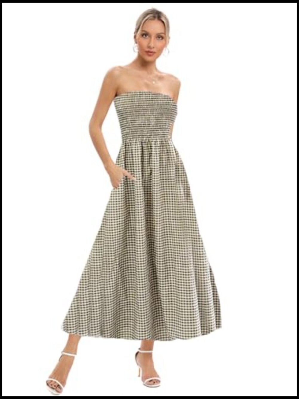 100% Cotton Strapless Maxi Dress with Pockets, Boho Swing Hem - Picture 2 of 7